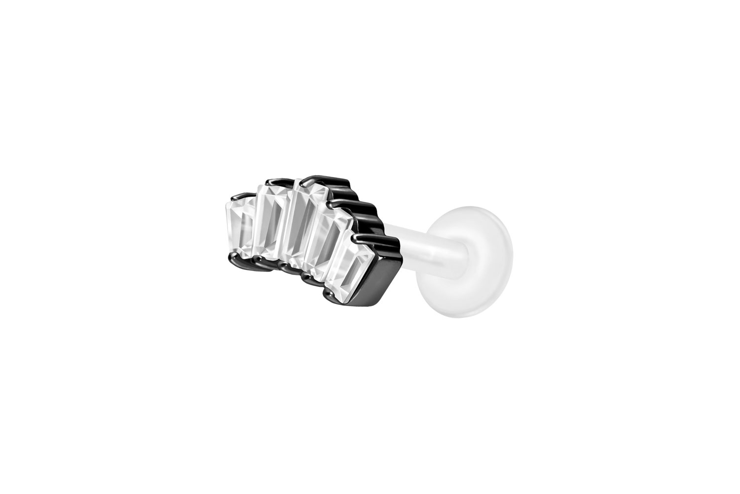 PTFE Labret Piercing mit Innengewinde + Titan-Aufsatz 5 EINGEFASSTE KRISTALLRECHTECKE